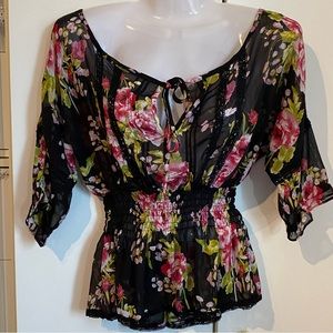Seduction Floral Print Sheer Lace Blouse Size S
